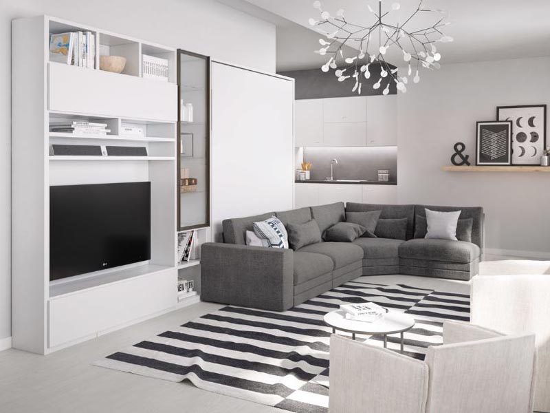 Kết hợp sofa, giường và kệ tivi trong một cho phòng khách đẹp hiện đại phong khach dep hien dai
